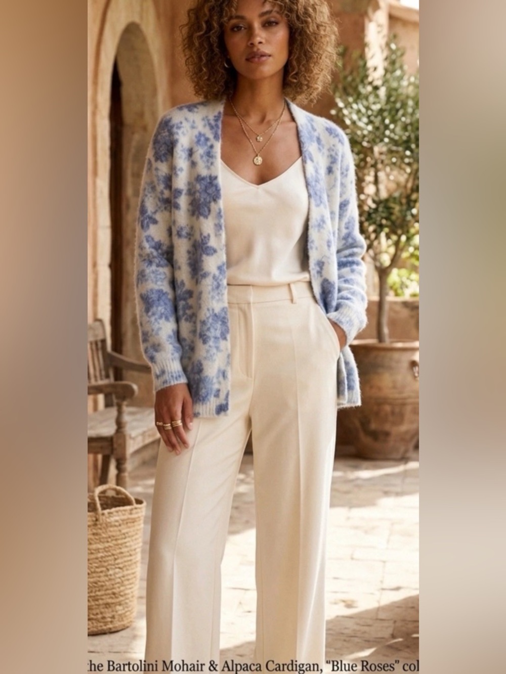 Bartolini Blue Floral Cardigan Open Front Mohair & Alpaca Made In Italy Women S